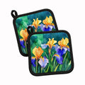 Tennessee Iris in Watercolor Pot Holder Set of 2 Heat Resistant Quilted Hot Pads 7.5 x 7.5 Inch, Insulated Kitchen Trivets for Cooking & Baking