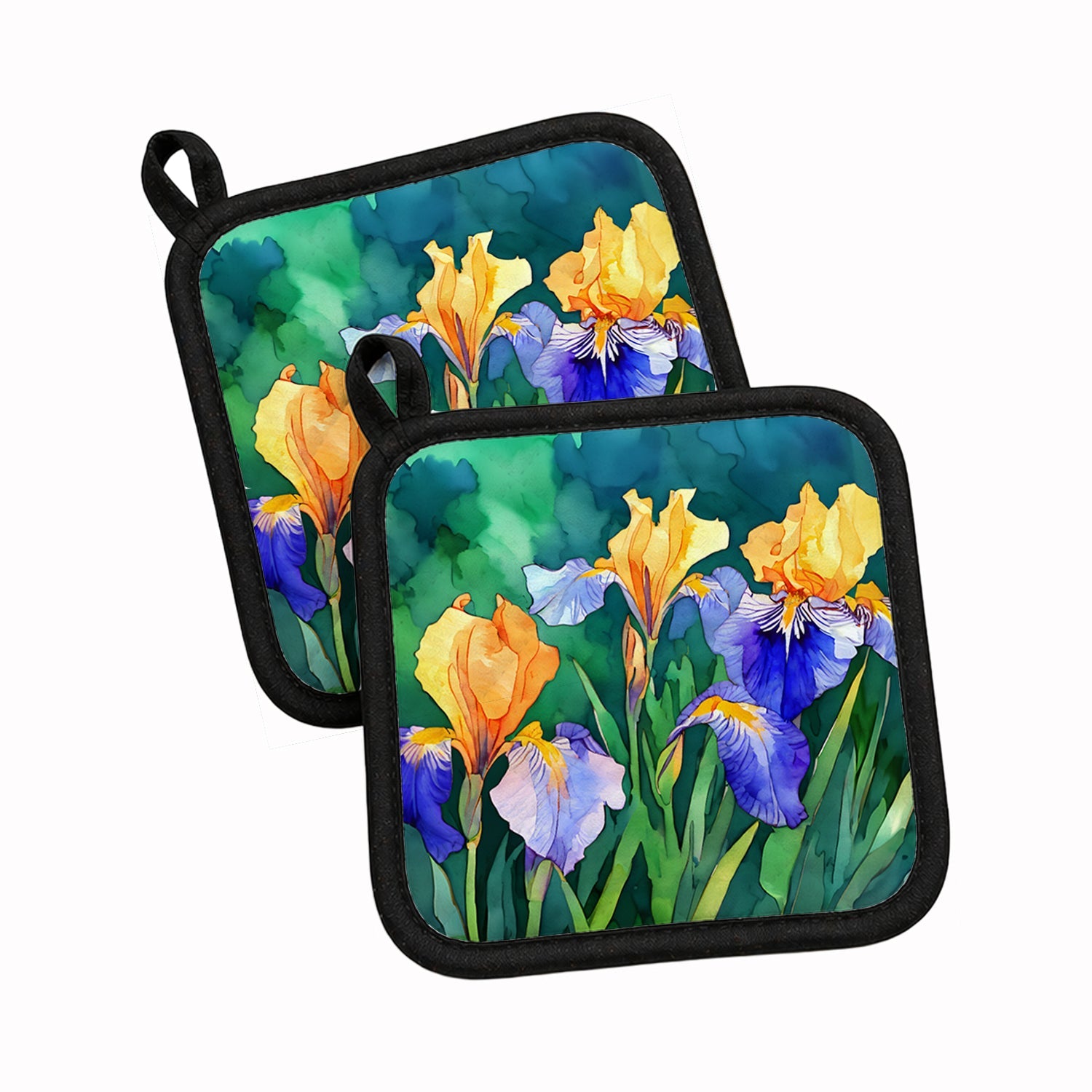 Tennessee Iris in Watercolor Pot Holder Set of 2 Heat Resistant Quilted Hot Pads 7.5 x 7.5 Inch, Insulated Kitchen Trivets for Cooking & Baking