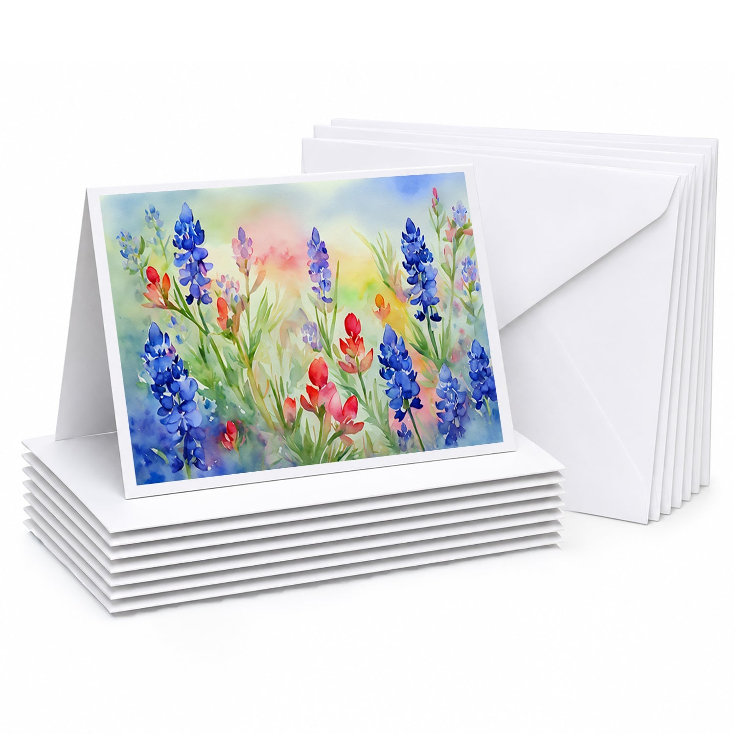 Texas Bluebonnets in Watercolor Greeting Cards Pack of 8 Blank Cards with Envelopes Whimsical A7 Size 5x7