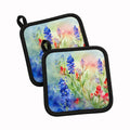 Texas Bluebonnets in Watercolor Pot Holder Set of 2 Heat Resistant Quilted Hot Pads 7.5 x 7.5 Inch, Insulated Kitchen Trivets for Cooking & Baking
