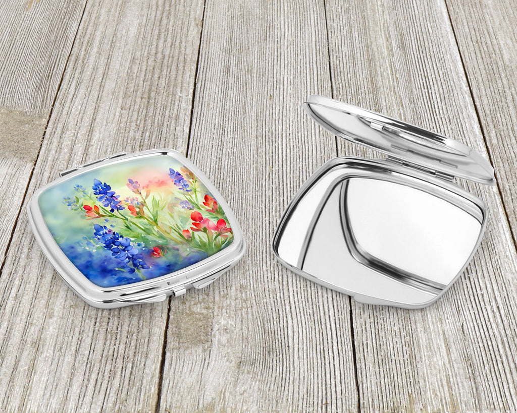 Texas Bluebonnets in Watercolor Compact Mirror Decorative Travel Makeup Mirror for Women Girls Gifts Pocket Makeup Mirror Folding Handheld