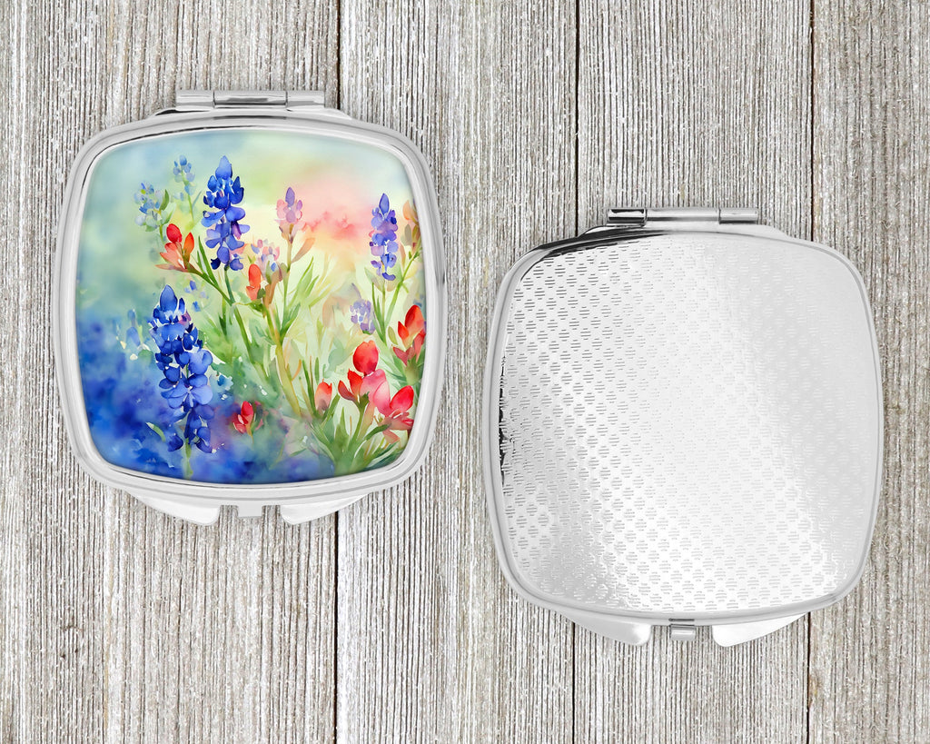 Texas Bluebonnets in Watercolor Compact Mirror Decorative Travel Makeup Mirror for Women Girls Gifts Pocket Makeup Mirror Folding Handheld