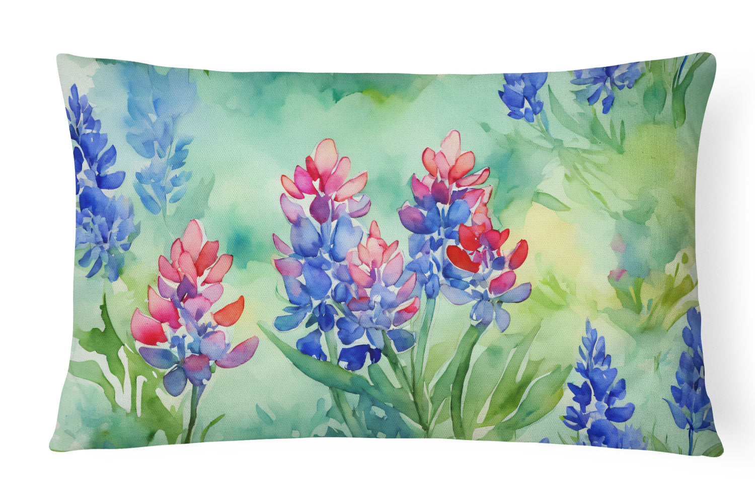 Texas Bluebonnets in Watercolor Decorative Throw Pillow 12x16 Indoor Outdoor Accent Cushion, Fabric Cover with Insert for Sofa, Bed, Porch & Living Room