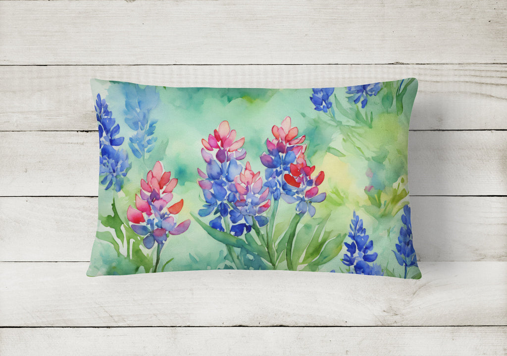 Texas Bluebonnets in Watercolor Decorative Throw Pillow 12x16 Indoor Outdoor Accent Cushion, Fabric Cover with Insert for Sofa, Bed, Porch & Living Room