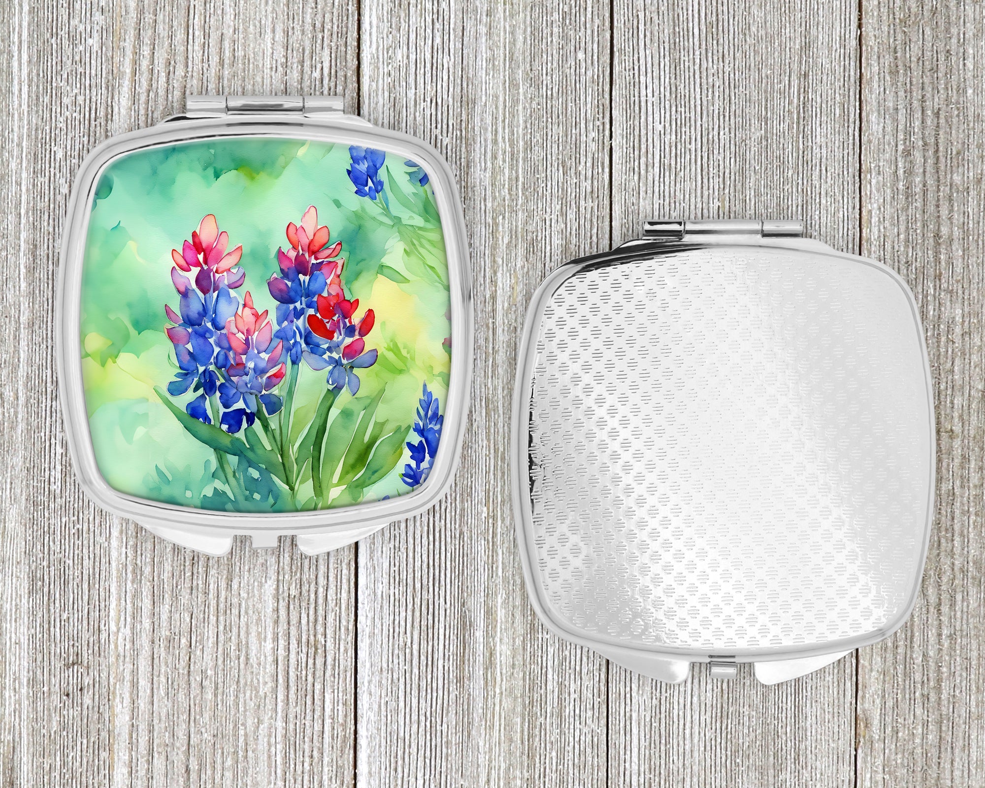 Texas Bluebonnets in Watercolor Compact Mirror Decorative Travel Makeup Mirror for Women Girls Gifts Pocket Makeup Mirror Folding Handheld
