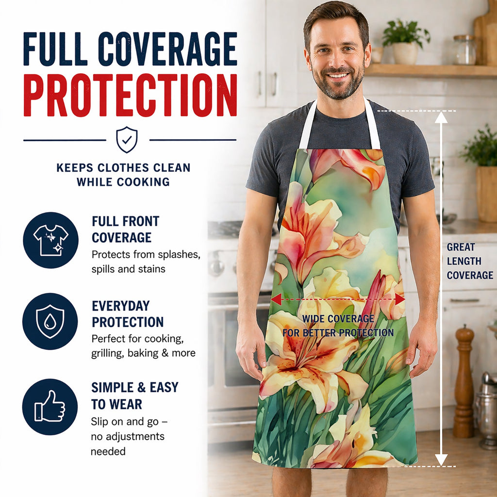 Utah Sego Lilies in Watercolor Apron Cooking Kitchen Server Baking Crafts Gardening for Adult Women Men, Unisex, Large, Multicolor