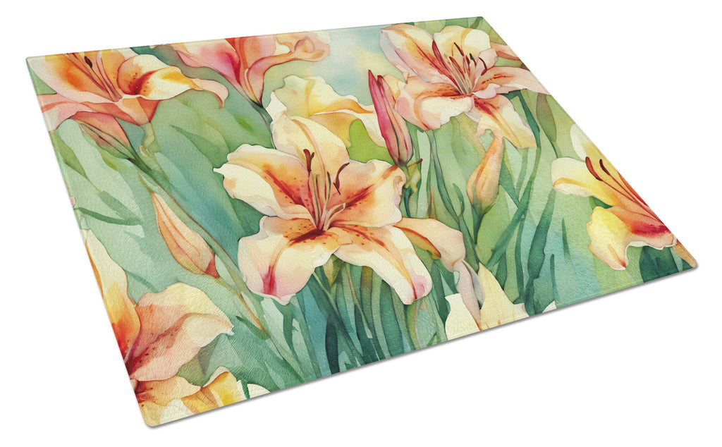 Utah Sego Lilies in Watercolor Cutting Board Tempered Glass Kitchen Cutting Surface, Heat Resistant Chopping, Non-Slip Feet, Food Prep & Serving