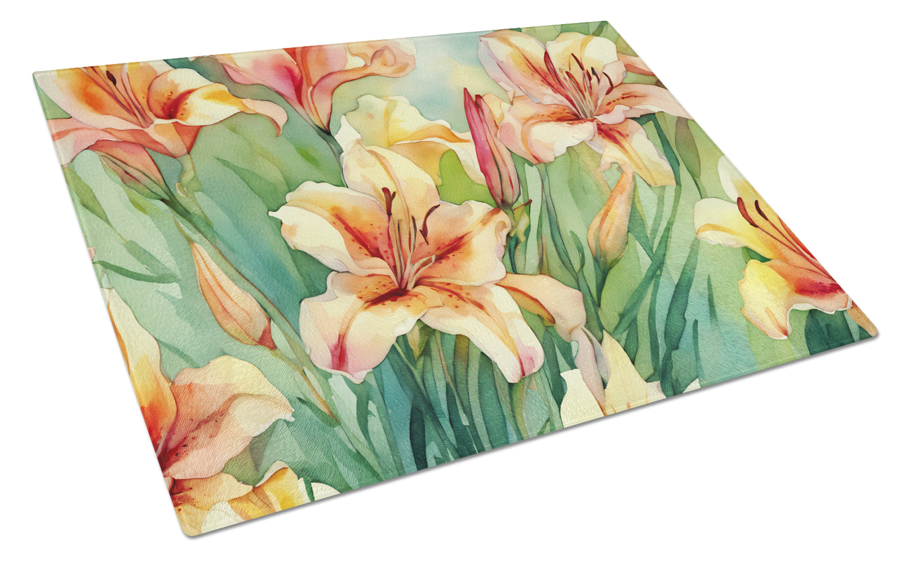 Utah Sego Lilies in Watercolor Cutting Board Tempered Glass Kitchen Cutting Surface, Heat Resistant Chopping, Non-Slip Feet, Food Prep & Serving