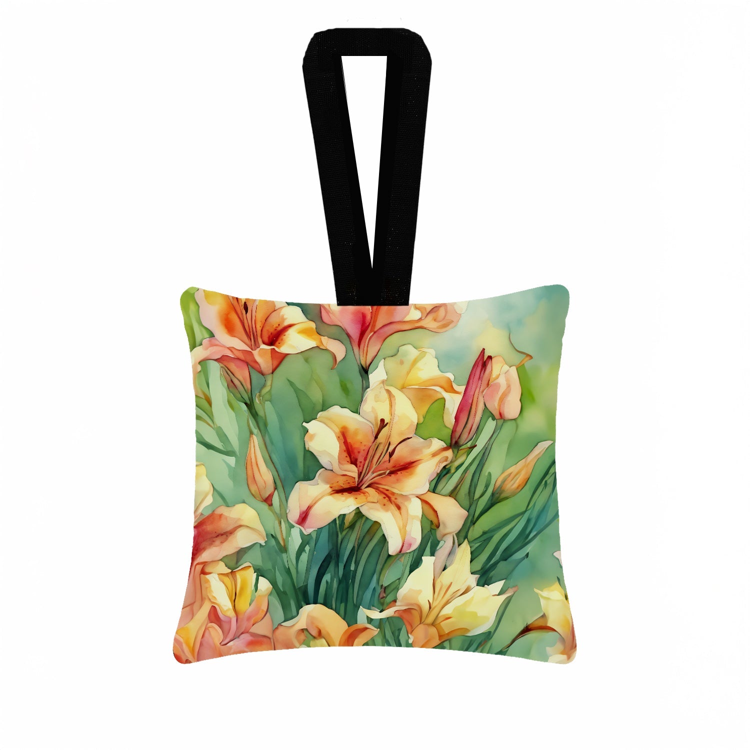 Utah Sego Lilies in Watercolor Hanging Square Fabric Ornament 3.5 × 3.5 Decorative Door-Knob & Tree Hanger, Soft Fabric