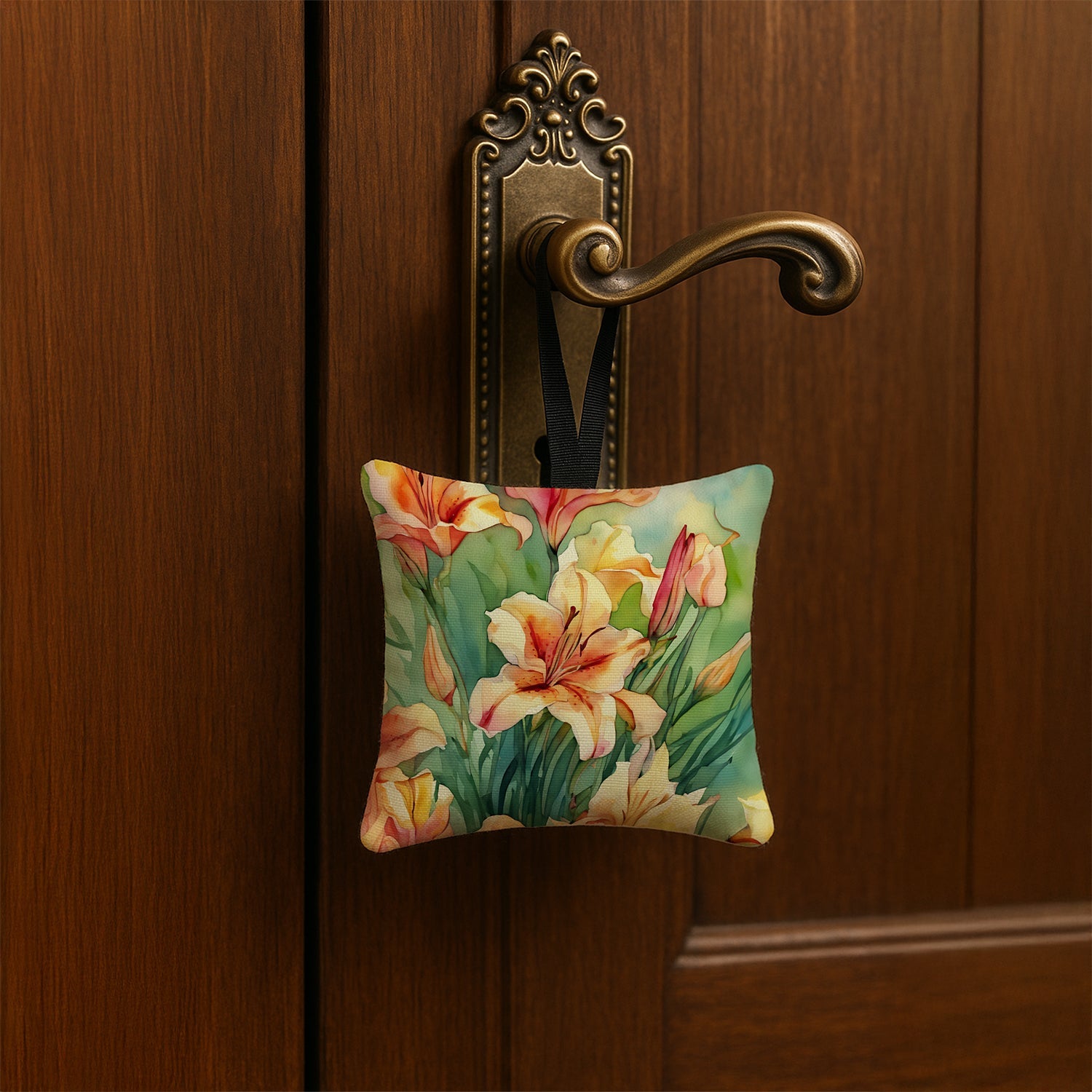 Utah Sego Lilies in Watercolor Hanging Square Fabric Ornament 3.5 × 3.5 Decorative Door-Knob & Tree Hanger, Soft Fabric