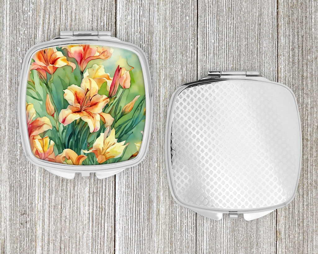 Utah Sego Lilies in Watercolor Compact Mirror Decorative Travel Makeup Mirror for Women Girls Gifts Pocket Makeup Mirror Folding Handheld
