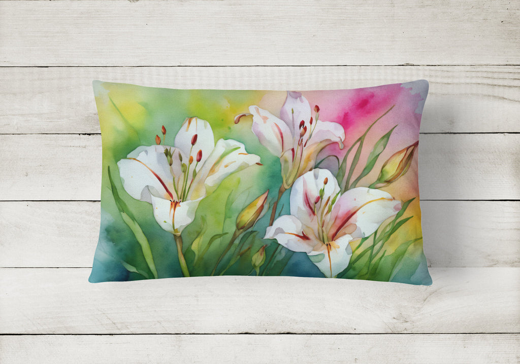 Utah Sego Lilies in Watercolor Decorative Throw Pillow 12x16 Indoor Outdoor Accent Cushion, Fabric Cover with Insert for Sofa, Bed, Porch & Living Room