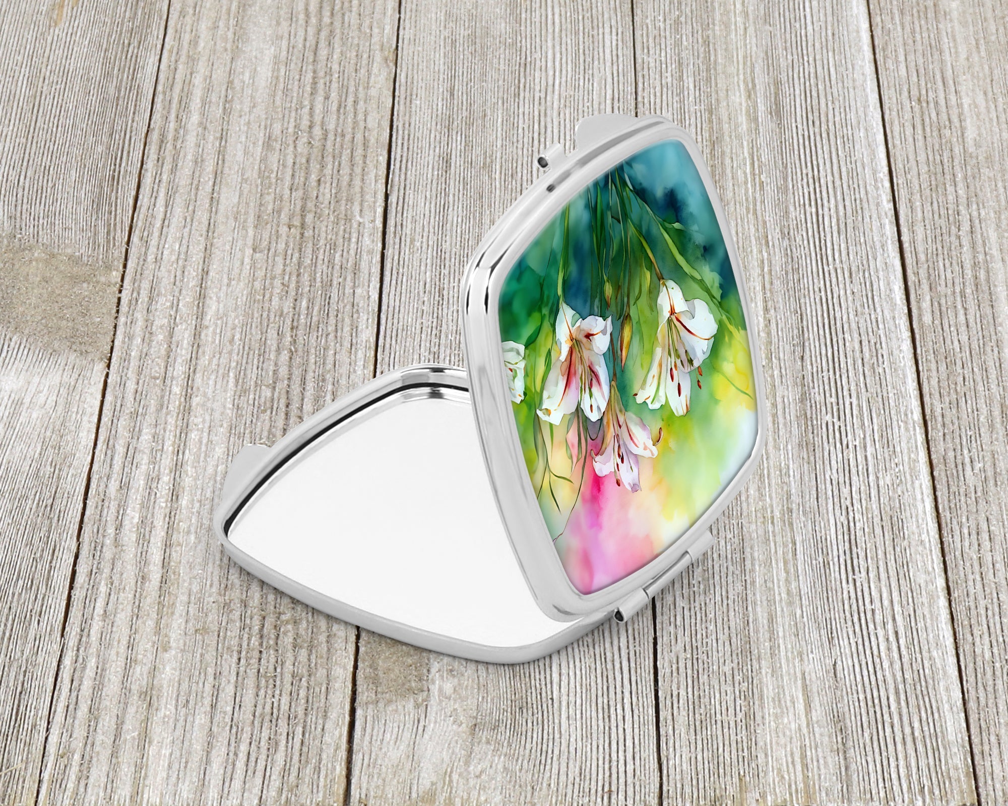 Utah Sego Lilies in Watercolor Compact Mirror Decorative Travel Makeup Mirror for Women Girls Gifts Pocket Makeup Mirror Folding Handheld