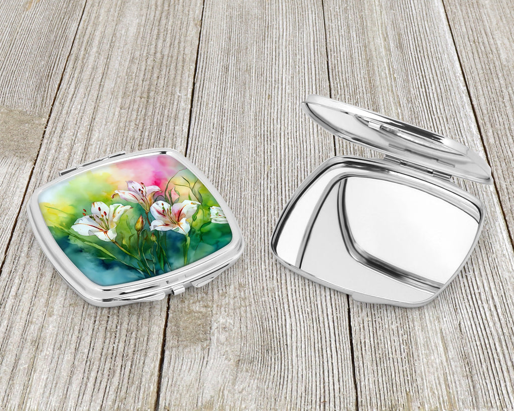 Utah Sego Lilies in Watercolor Compact Mirror Decorative Travel Makeup Mirror for Women Girls Gifts Pocket Makeup Mirror Folding Handheld
