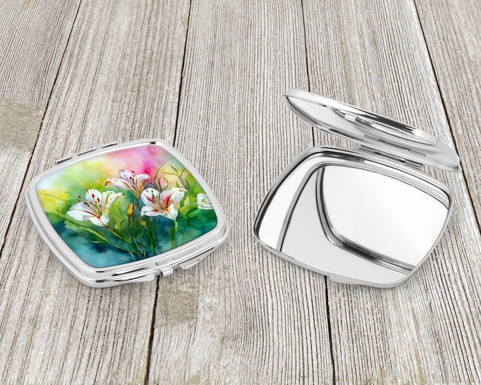 Utah Sego Lilies in Watercolor Compact Mirror Decorative Travel Makeup Mirror for Women Girls Gifts Pocket Makeup Mirror Folding Handheld