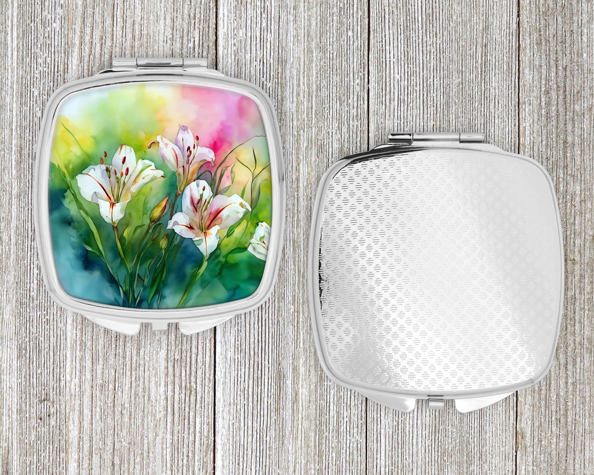 Utah Sego Lilies in Watercolor Compact Mirror Decorative Travel Makeup Mirror for Women Girls Gifts Pocket Makeup Mirror Folding Handheld