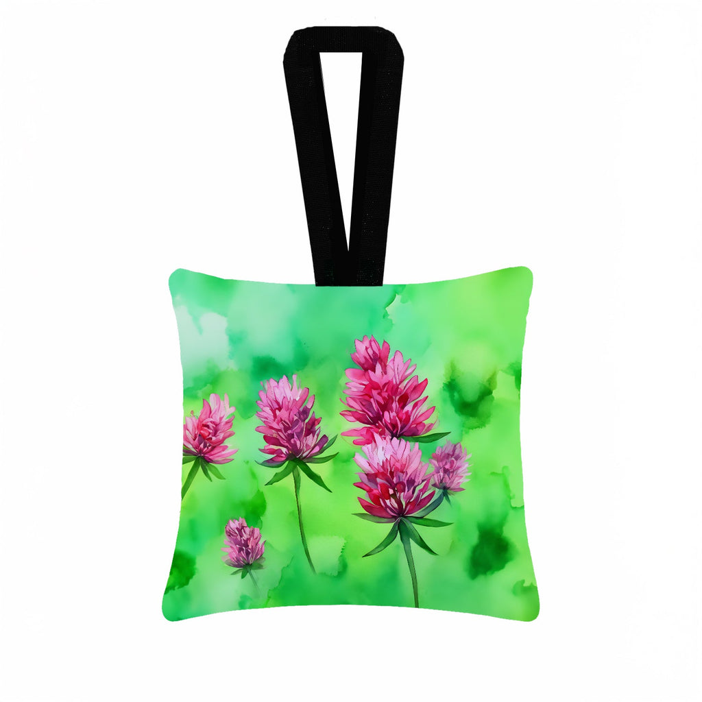 Vermont Red Clover in Watercolor Hanging Square Fabric Ornament 3.5 × 3.5 Decorative Door-Knob & Tree Hanger, Soft Fabric