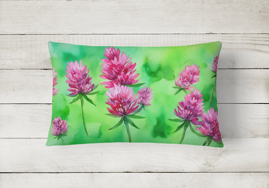 Vermont Red Clover in Watercolor Decorative Throw Pillow 12x16 Indoor Outdoor Accent Cushion, Fabric Cover with Insert for Sofa, Bed, Porch & Living Room