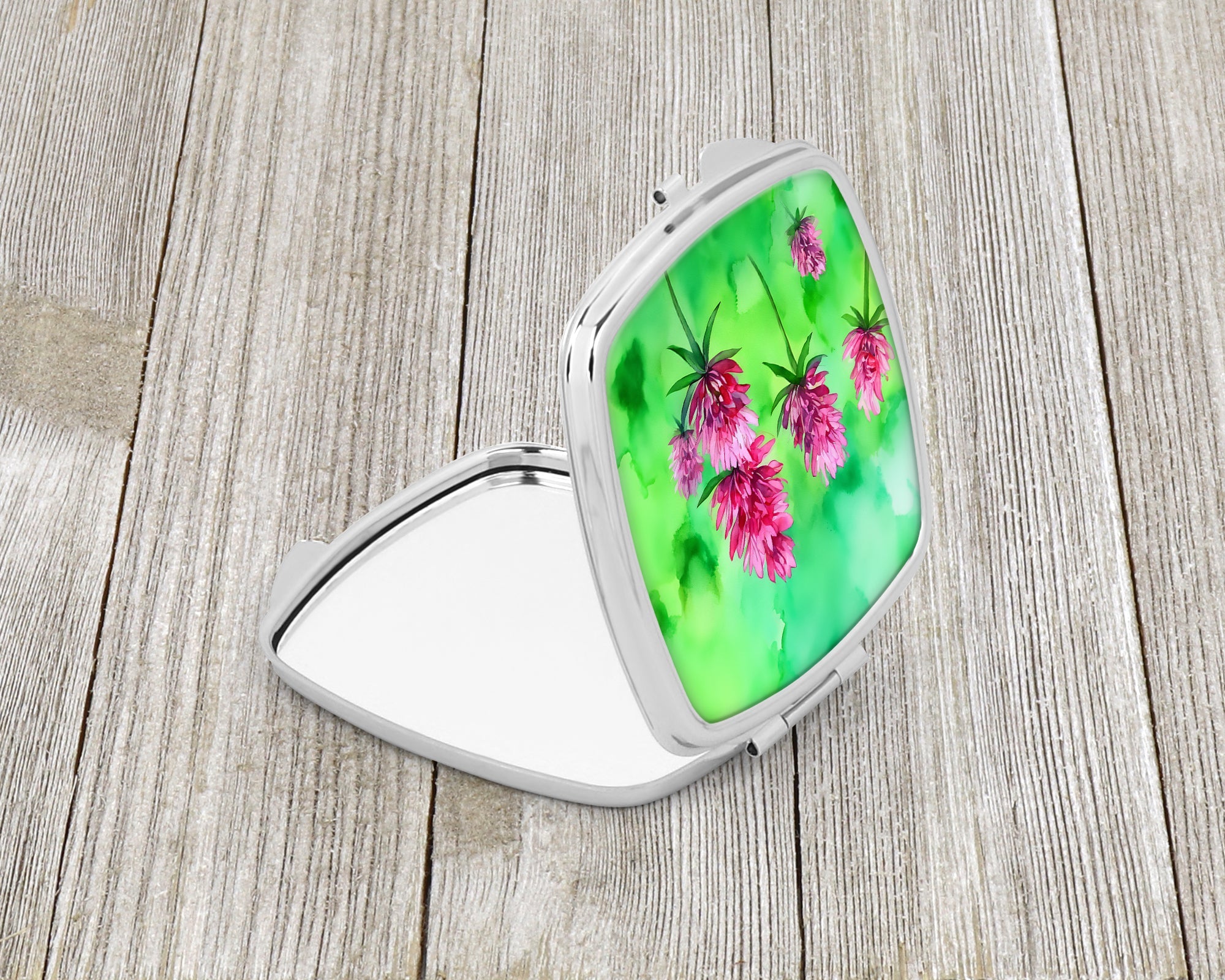 Vermont Red Clover in Watercolor Compact Mirror Decorative Travel Makeup Mirror for Women Girls Gifts Pocket Makeup Mirror Folding Handheld