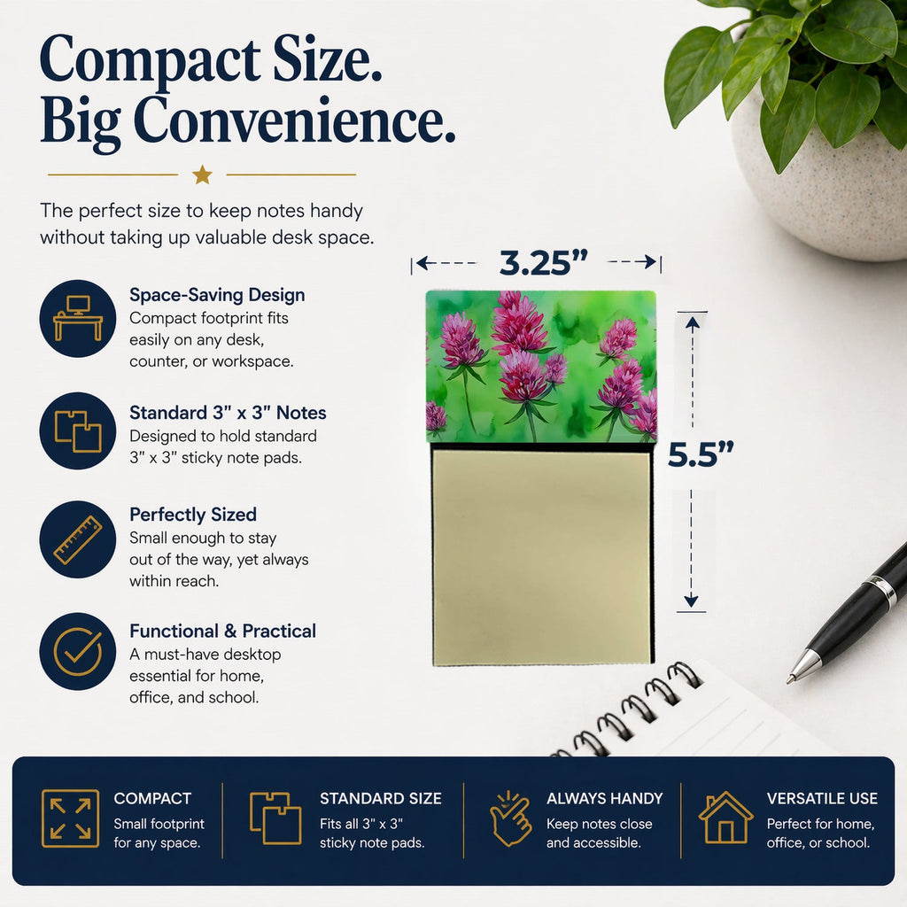 Vermont Red Clover in Watercolor Watercolor Sticky Note Holder Refillable Dispenser Desk Accessory 3x3 Pad Gift