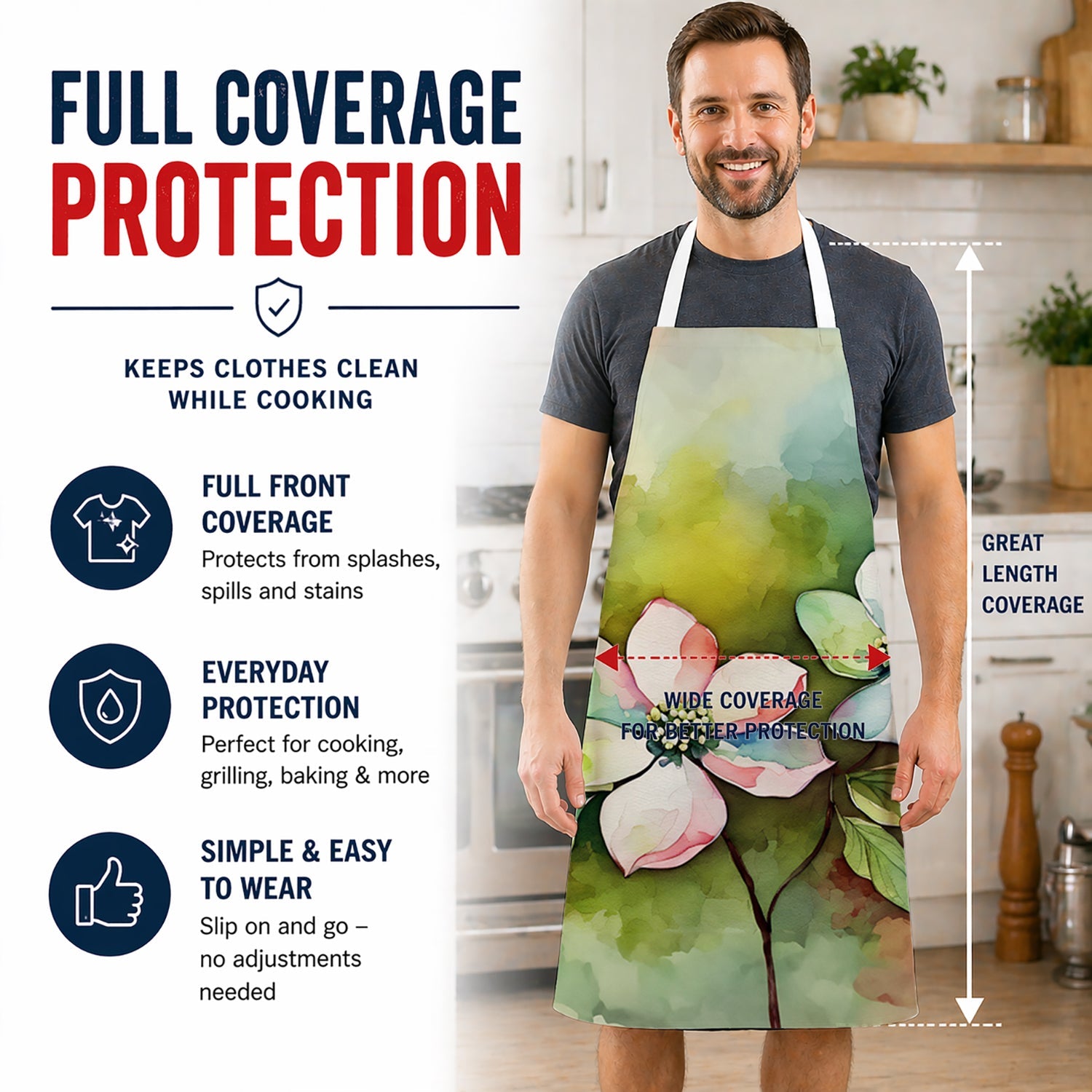 Virginia American Dogwood in Watercolor Apron Cooking Kitchen Server Baking Crafts Gardening for Adult Women Men, Unisex, Large, Multicolor