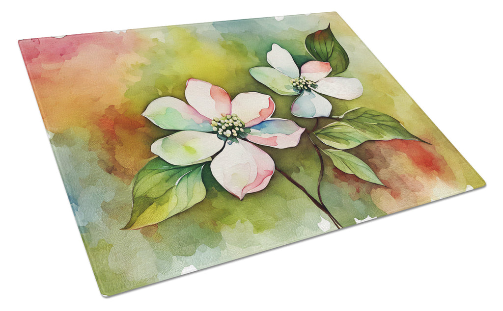 Virginia American Dogwood in Watercolor Cutting Board Tempered Glass Kitchen Cutting Surface, Heat Resistant Chopping, Non-Slip Feet, Food Prep & Serving