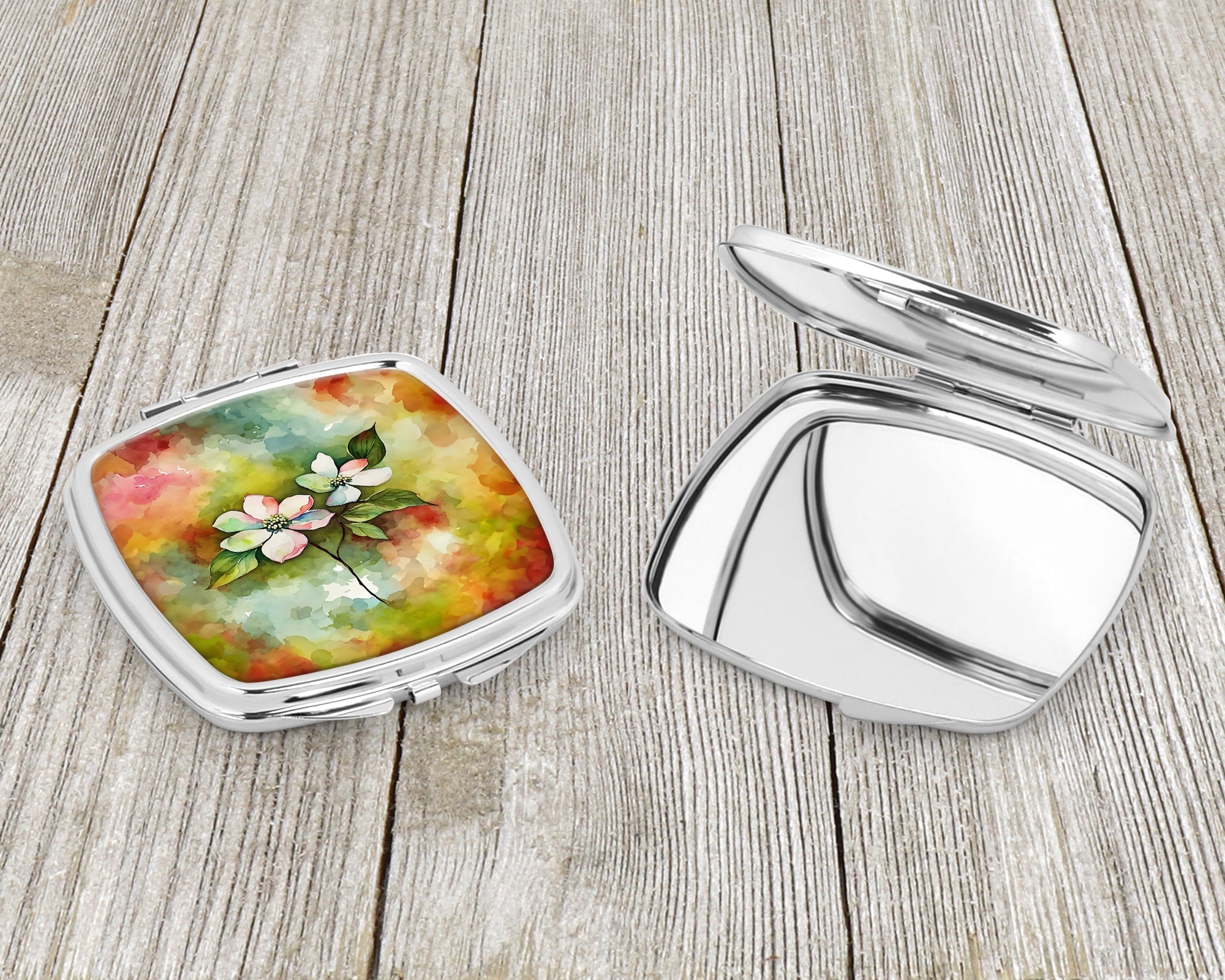Virginia American Dogwood in Watercolor Compact Mirror Decorative Travel Makeup Mirror for Women Girls Gifts Pocket Makeup Mirror Folding Handheld