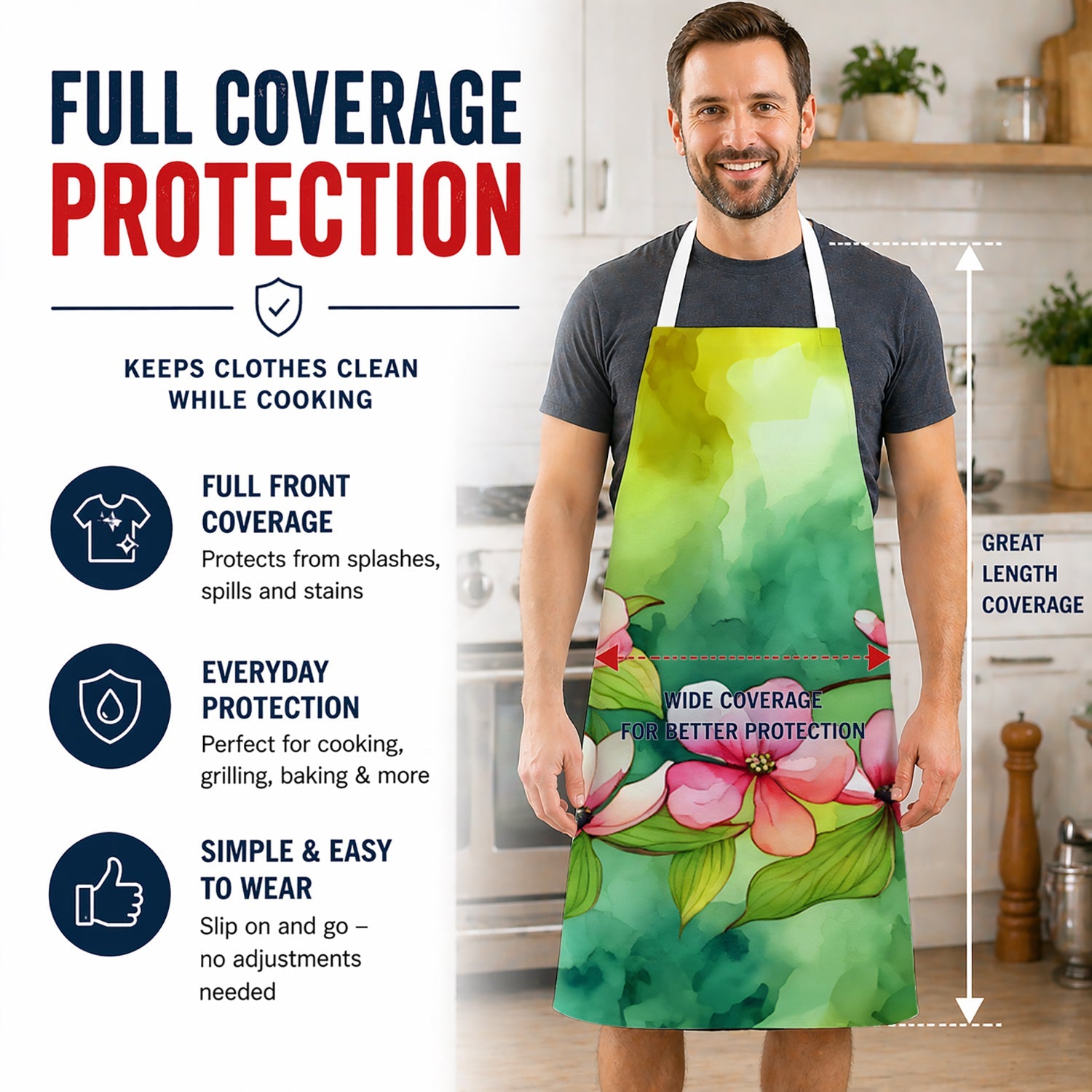 Virginia American Dogwood in Watercolor Apron Cooking Kitchen Server Baking Crafts Gardening for Adult Women Men, Unisex, Large, Multicolor
