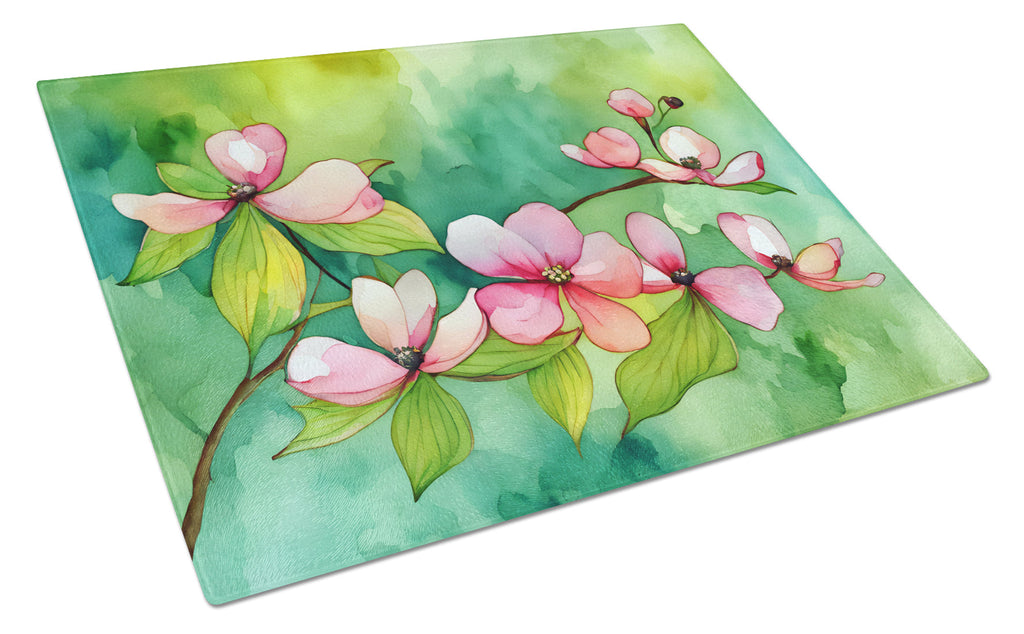 Virginia American Dogwood in Watercolor Cutting Board Tempered Glass Kitchen Cutting Surface, Heat Resistant Chopping, Non-Slip Feet, Food Prep & Serving
