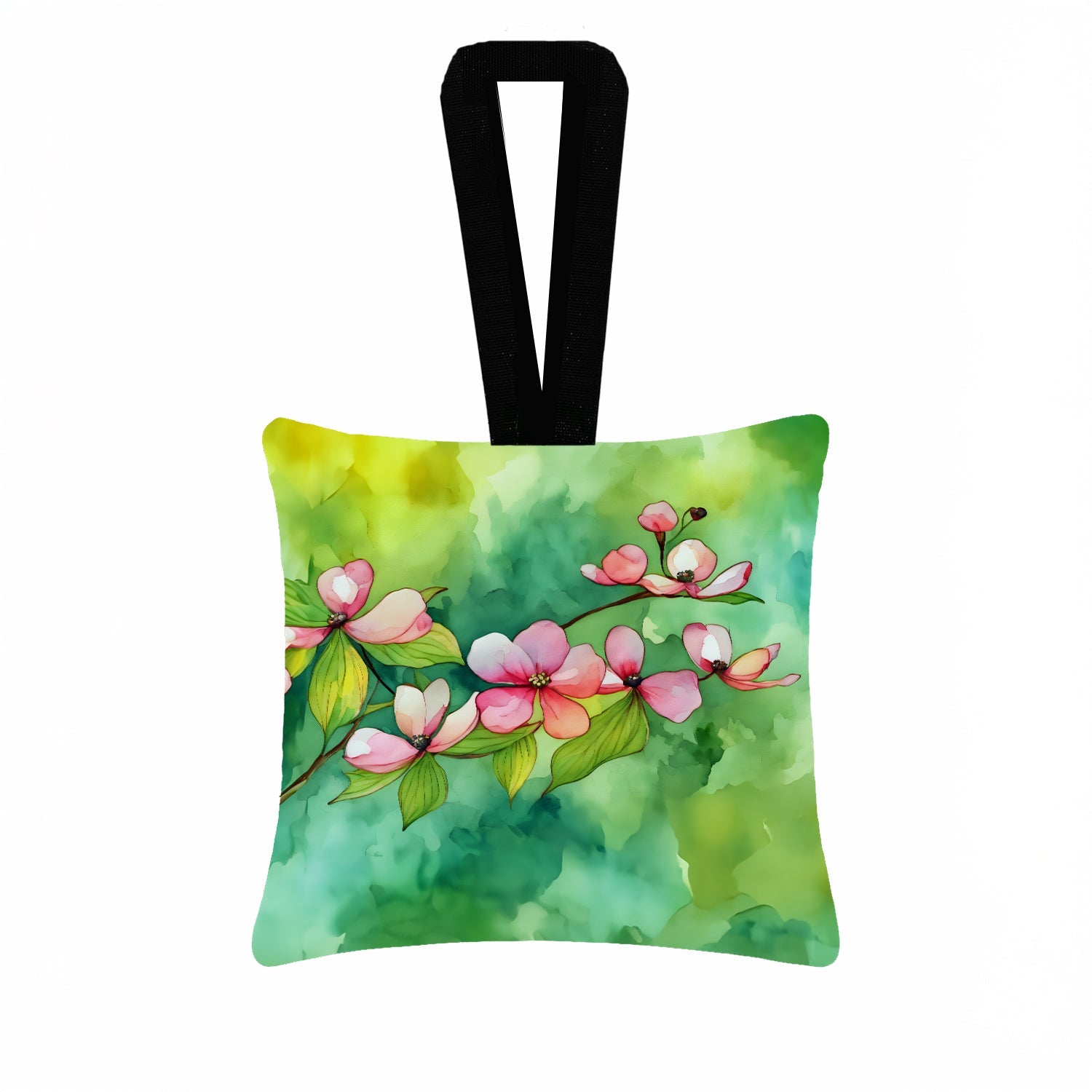 Virginia American Dogwood in Watercolor Hanging Square Fabric Ornament 3.5 × 3.5 Decorative Door-Knob & Tree Hanger, Soft Fabric