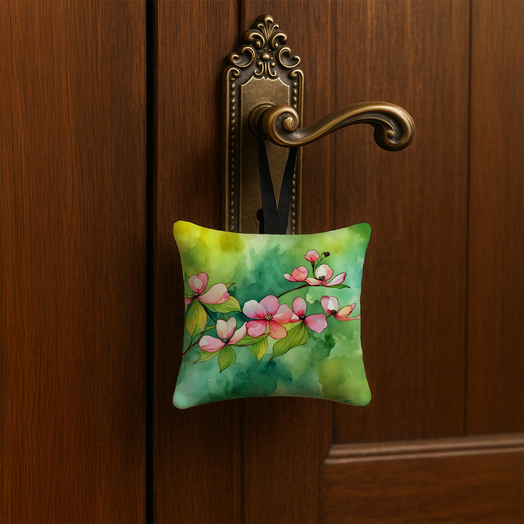 Virginia American Dogwood in Watercolor Hanging Square Fabric Ornament 3.5 × 3.5 Decorative Door-Knob & Tree Hanger, Soft Fabric
