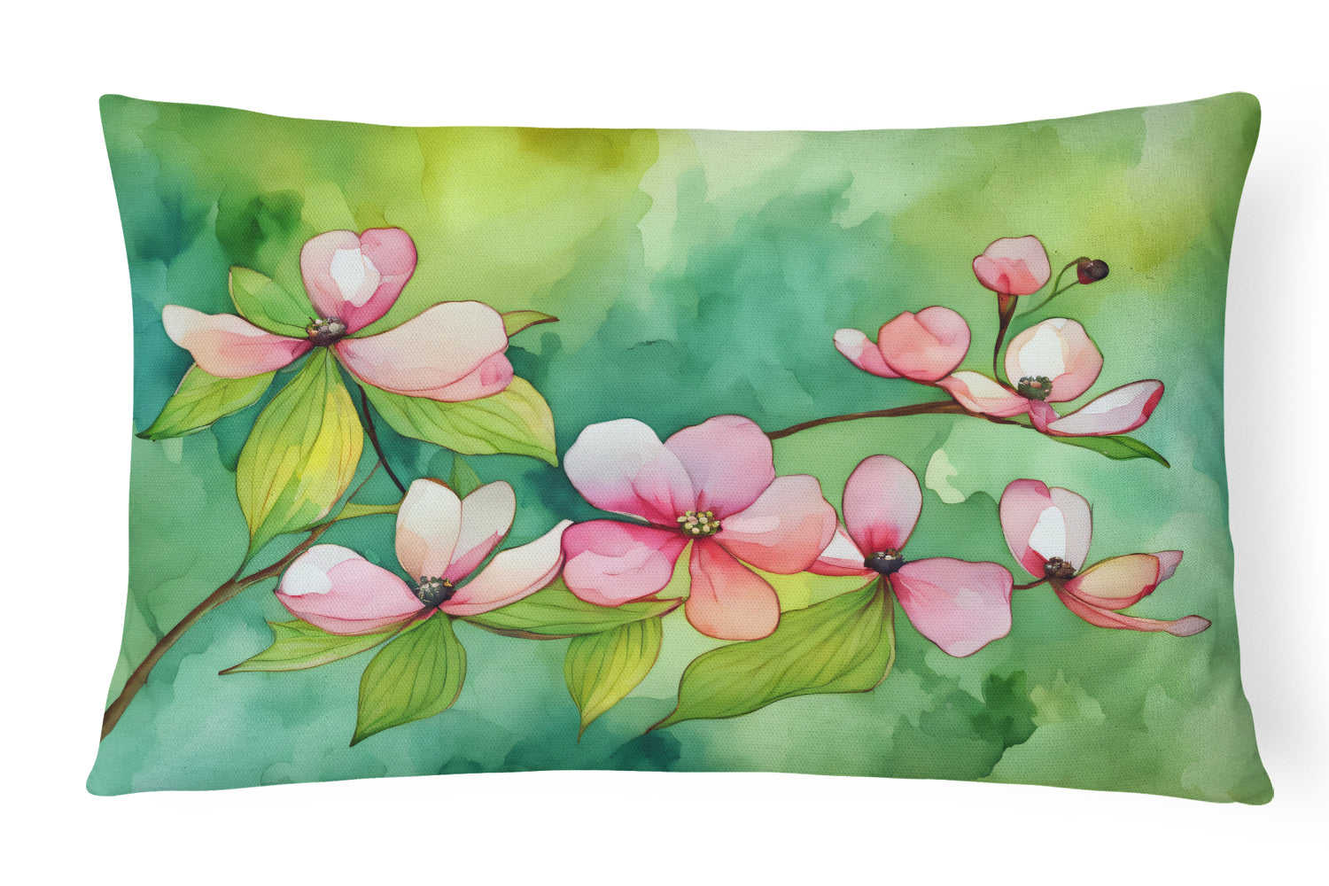 Virginia American Dogwood in Watercolor Decorative Throw Pillow 12x16 Indoor Outdoor Accent Cushion, Fabric Cover with Insert for Sofa, Bed, Porch & Living Room