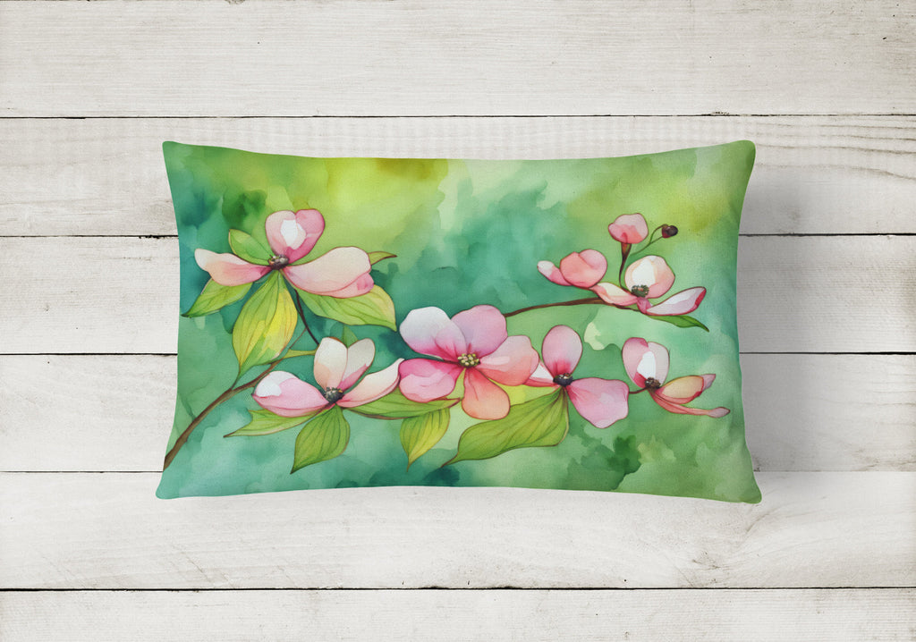 Virginia American Dogwood in Watercolor Decorative Throw Pillow 12x16 Indoor Outdoor Accent Cushion, Fabric Cover with Insert for Sofa, Bed, Porch & Living Room