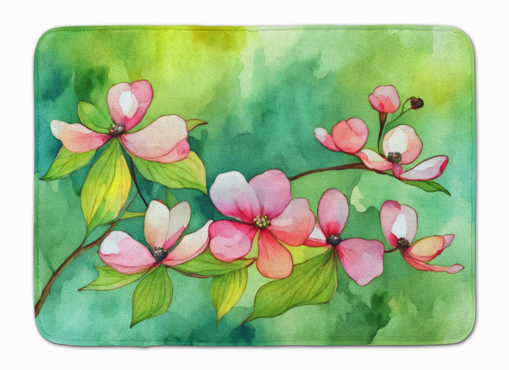Virginia American Dogwood in Watercolor Memory Foam Kitchen Mat Machine Washable Anti-Fatigue Cushion Comfort Bath or Kitchen Rug