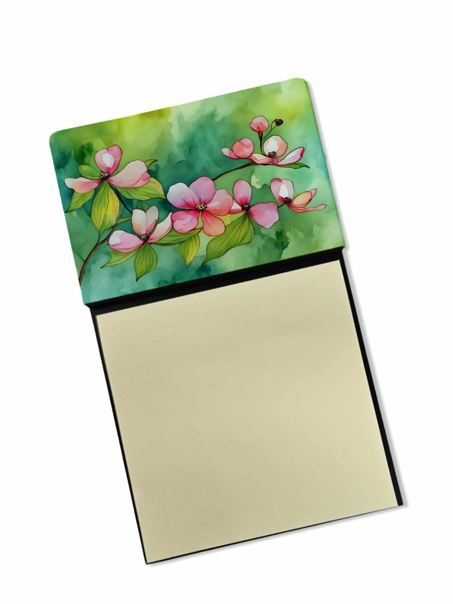 Virginia American Dogwood in Watercolor Watercolor Sticky Note Holder Refillable Dispenser Desk Accessory 3x3 Pad Gift