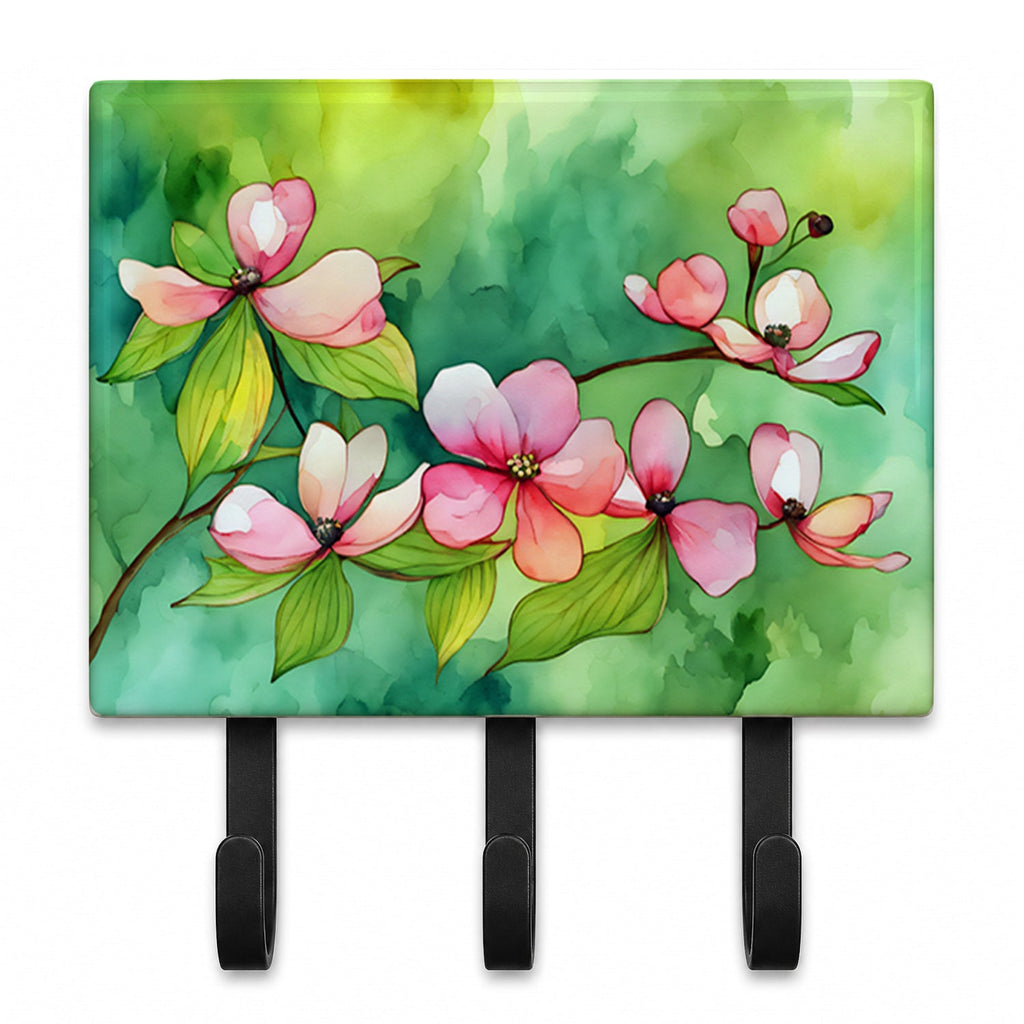 Virginia American Dogwood in Watercolor Leash or Key Holder Wall Hooks, Coat Rack Wall Mount, for Hanging Keys, Towels, Aprons, Leashes