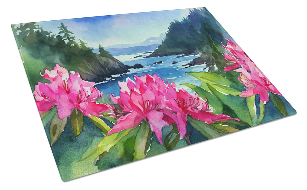 Washington Coast Rhododendrons in Watercolor Cutting Board Tempered Glass Kitchen Cutting Surface, Heat Resistant Chopping, Non-Slip Feet, Food Prep & Serving