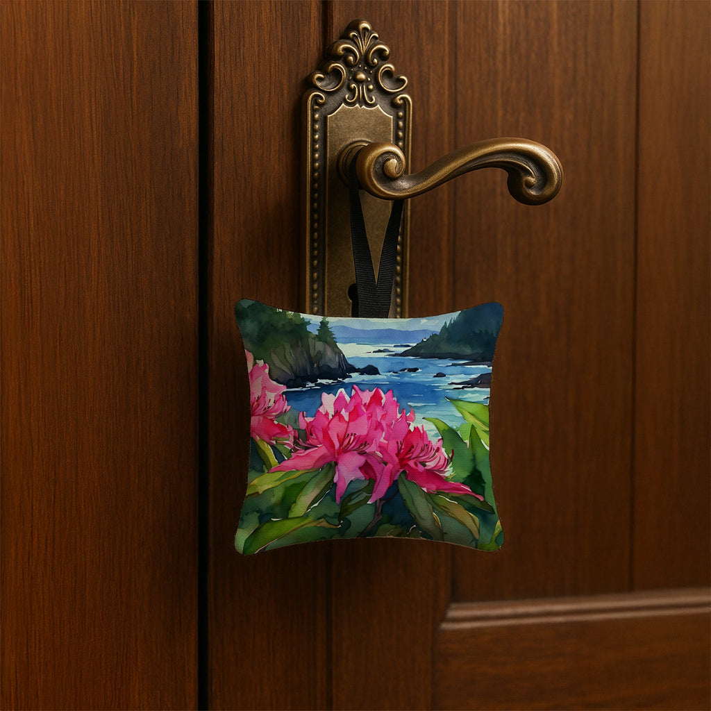 Washington Coast Rhododendrons in Watercolor Hanging Square Fabric Ornament 3.5 × 3.5 Decorative Door-Knob & Tree Hanger, Soft Fabric