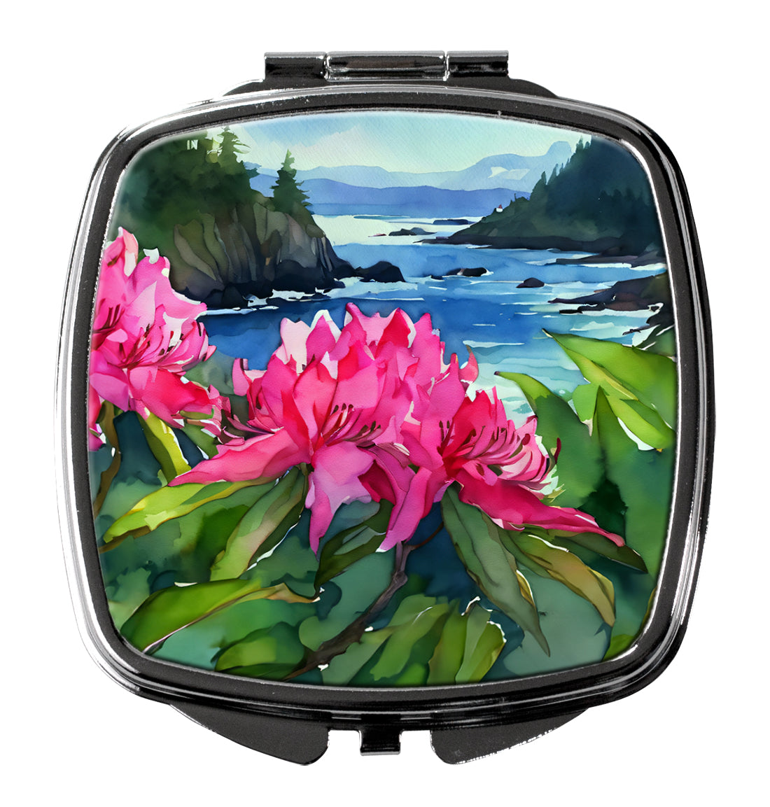 Washington Coast Rhododendrons in Watercolor Compact Mirror Decorative Travel Makeup Mirror for Women Girls Gifts Pocket Makeup Mirror Folding Handheld