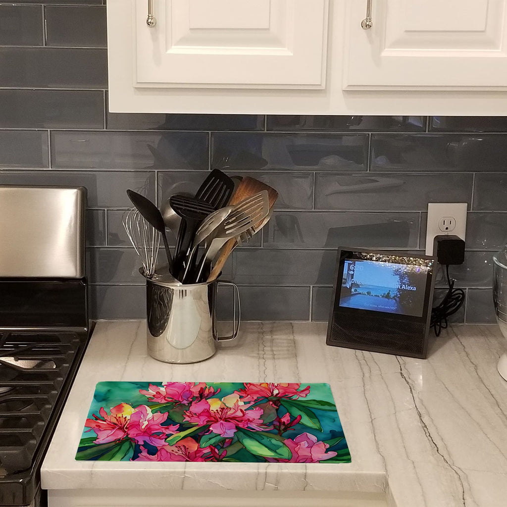 West Virginia Rhododendrons in Watercolor Cutting Board Tempered Glass Kitchen Cutting Surface, Heat Resistant Chopping, Non-Slip Feet, Food Prep & Serving