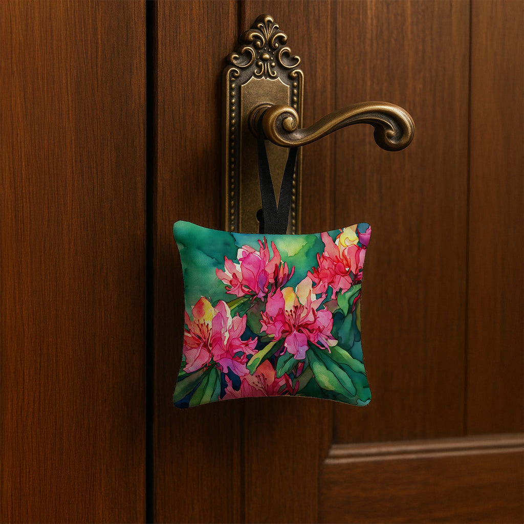 West Virginia Rhododendrons in Watercolor Hanging Square Fabric Ornament 3.5 × 3.5 Decorative Door-Knob & Tree Hanger, Soft Fabric