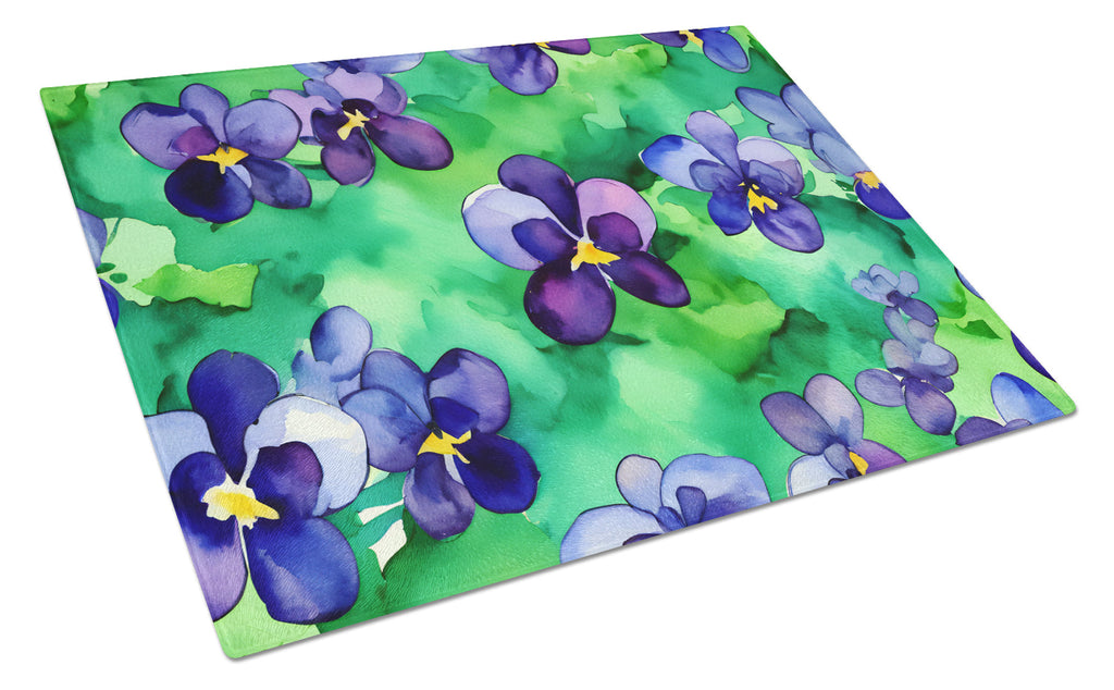 Wisconsin Wood Violets in Watercolor Cutting Board Tempered Glass Kitchen Cutting Surface, Heat Resistant Chopping, Non-Slip Feet, Food Prep & Serving