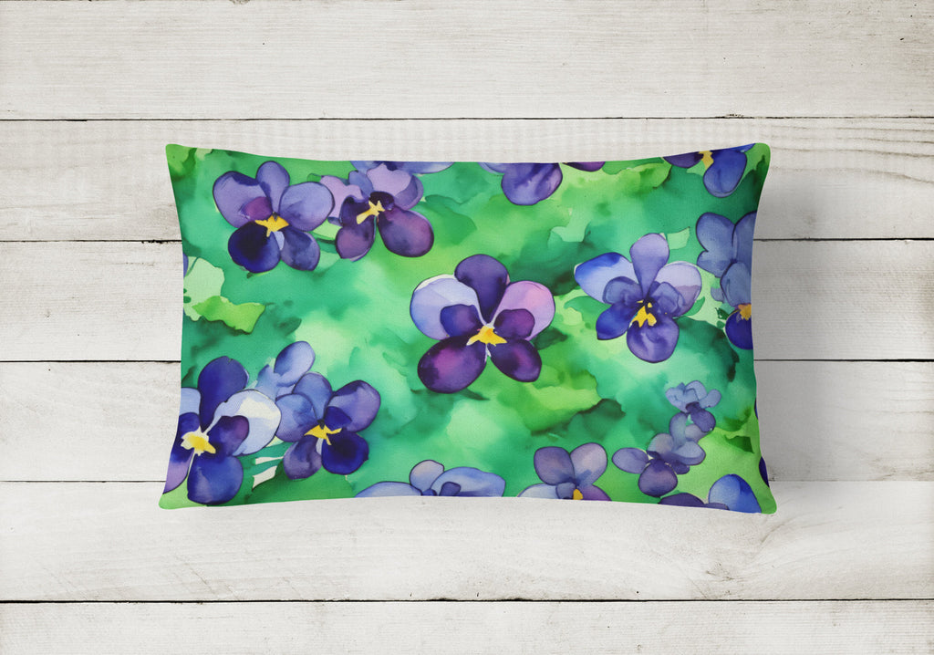 Wisconsin Wood Violets in Watercolor Decorative Throw Pillow 12x16 Indoor Outdoor Accent Cushion, Fabric Cover with Insert for Sofa, Bed, Porch & Living Room