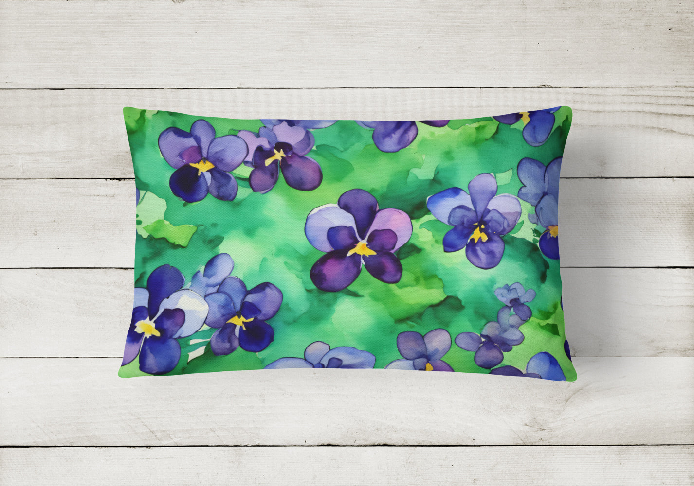 Wisconsin Wood Violets in Watercolor Decorative Throw Pillow 12x16 Indoor Outdoor Accent Cushion, Fabric Cover with Insert for Sofa, Bed, Porch & Living Room