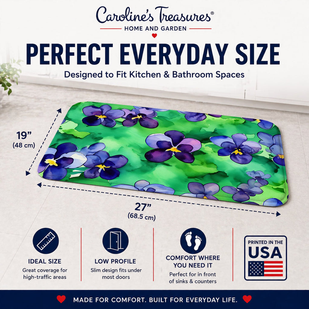 Wisconsin Wood Violets in Watercolor Memory Foam Kitchen Mat Machine Washable Anti-Fatigue Cushion Comfort Bath or Kitchen Rug