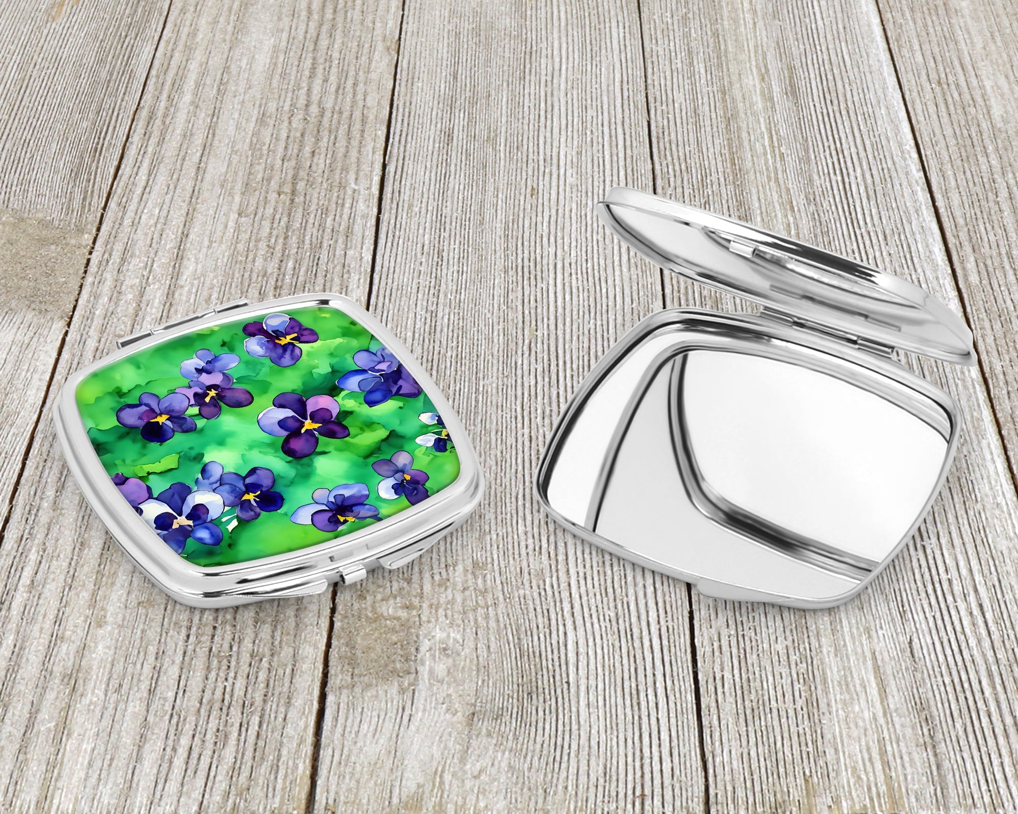 Wisconsin Wood Violets in Watercolor Compact Mirror Decorative Travel Makeup Mirror for Women Girls Gifts Pocket Makeup Mirror Folding Handheld
