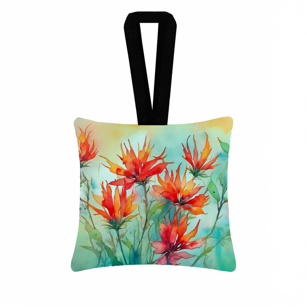 Wyoming Indian Paintbrush in Watercolor Hanging Square Fabric Ornament 3.5 × 3.5 Decorative Door-Knob & Tree Hanger, Soft Fabric