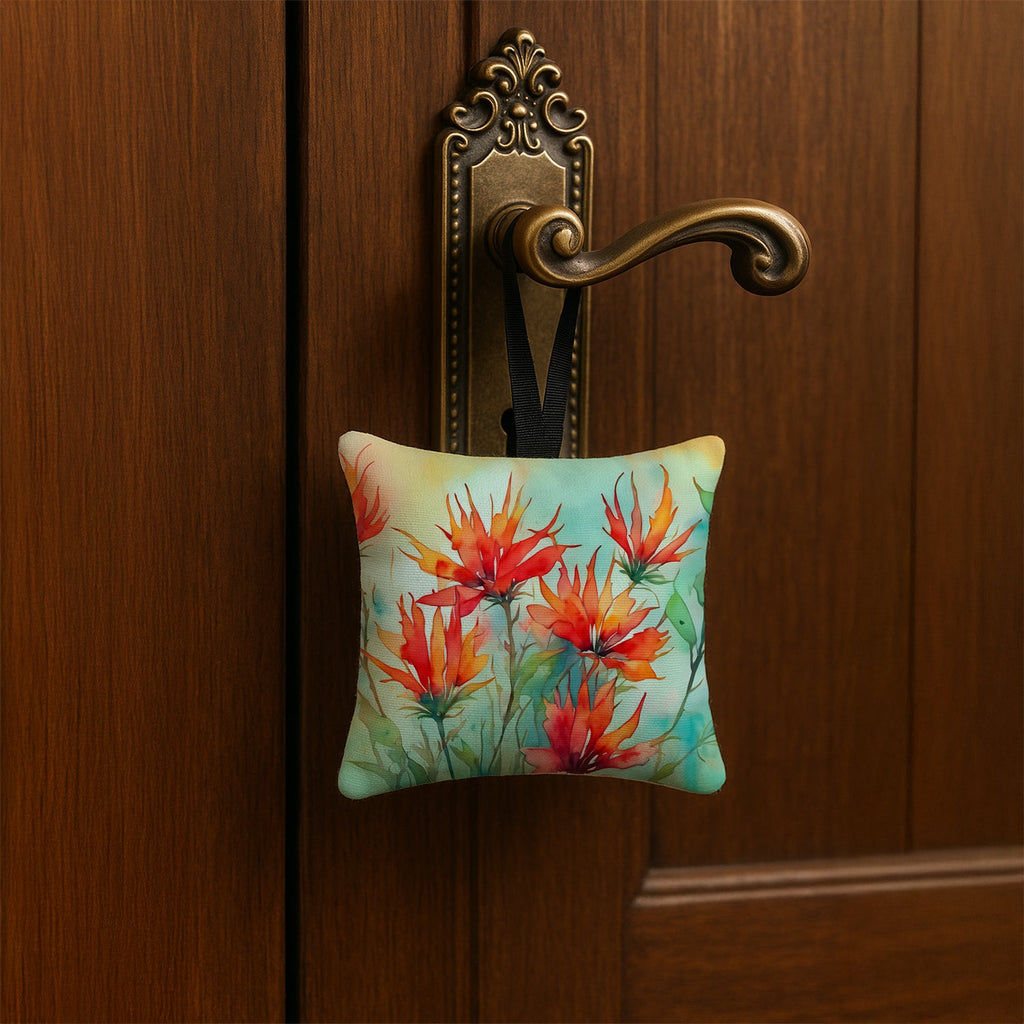 Wyoming Indian Paintbrush in Watercolor Hanging Square Fabric Ornament 3.5 × 3.5 Decorative Door-Knob & Tree Hanger, Soft Fabric
