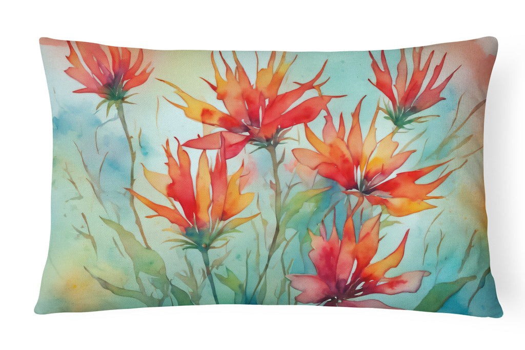 Wyoming Indian Paintbrush in Watercolor Decorative Throw Pillow 12x16 Indoor Outdoor Accent Cushion, Fabric Cover with Insert for Sofa, Bed, Porch & Living Room