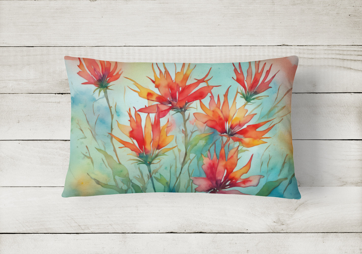 Wyoming Indian Paintbrush in Watercolor Decorative Throw Pillow 12x16 Indoor Outdoor Accent Cushion, Fabric Cover with Insert for Sofa, Bed, Porch & Living Room